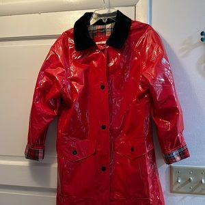 Flannel lined red raincoat. No hat